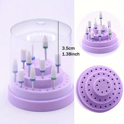 48-Hole Nail Drill Bit Holder - Acrylic Storage Box Stand for Manicure Tools