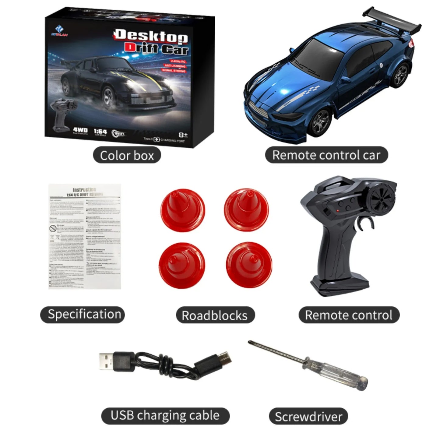 KF20 1:64 RC Drift Car — 2.4G High-Speed 4-Wheel Mini Remote Control Racing Toy for Kids