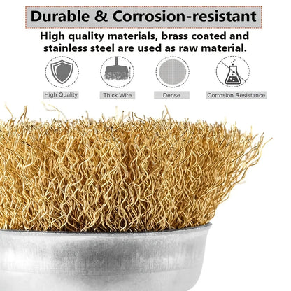 10 Pack Wire Brush Wheel Cup Brush Set: Coarse Crimped 1/4 Inch Shank Wire Wheel - Drill Attachment