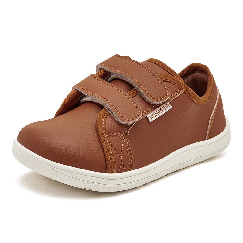 HOBIBEAR Kids Barefoot Shoes – Wide Toe Minimalist Lightweight Sneakers with Hook & Loop Artificial Leather for Boys and Girls