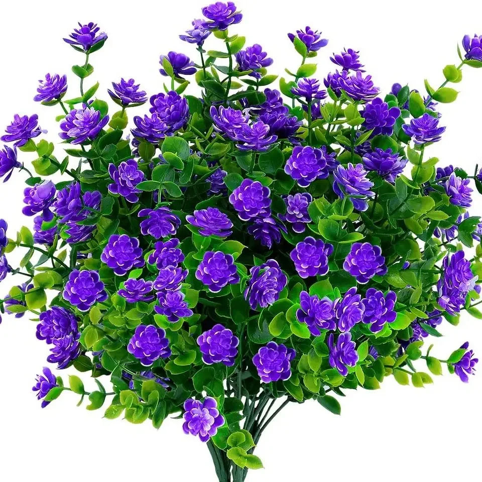 4 Bundles UV Resistant Artificial Plants – Faux Bushes Plastic Flowers for Outdoor Garden, Porch, Wedding & Farmhouse Decor