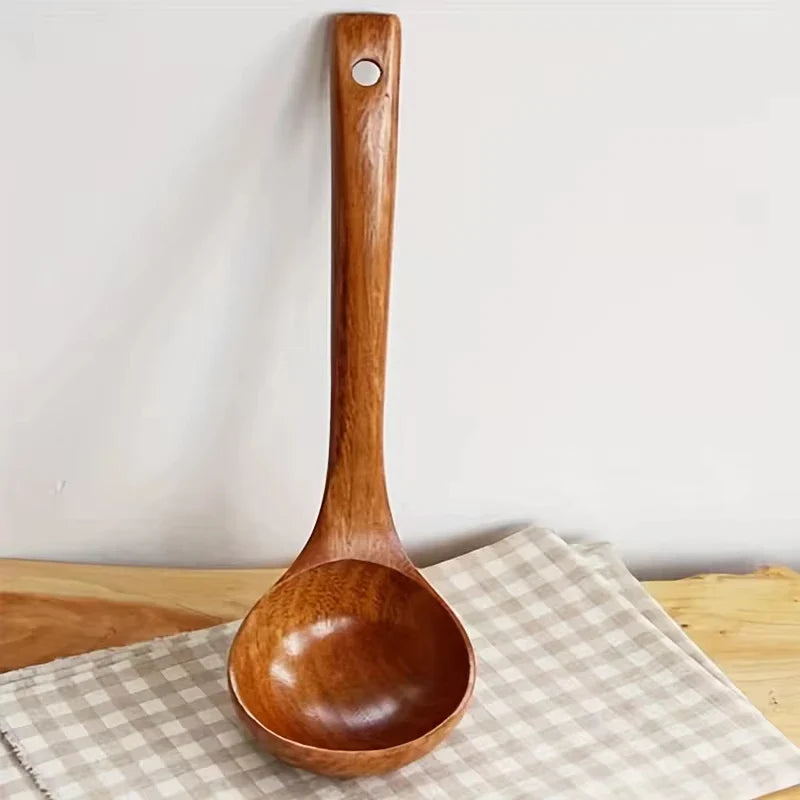 Non-Stick Wooden Cooking Spoon — Solid Anti-Scalding Soup Ladle for Daily Kitchen Use