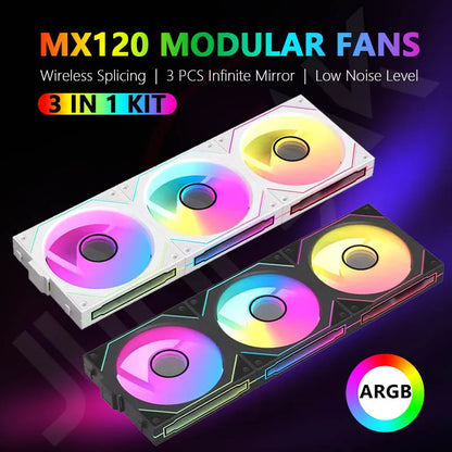 JUMPEAK MX120 360mm Modular Wireless Splicing PC Cooling Fan – 120mm ARGB Case Fan with Infinite Mirror Effect for Computer Water Cooler