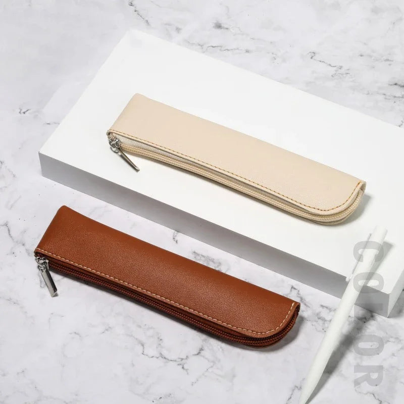 PU Leather Zipper Pen Holder – Portable Pencil Bag and Fountain Pen Storage Pouch – School and Office Supplies