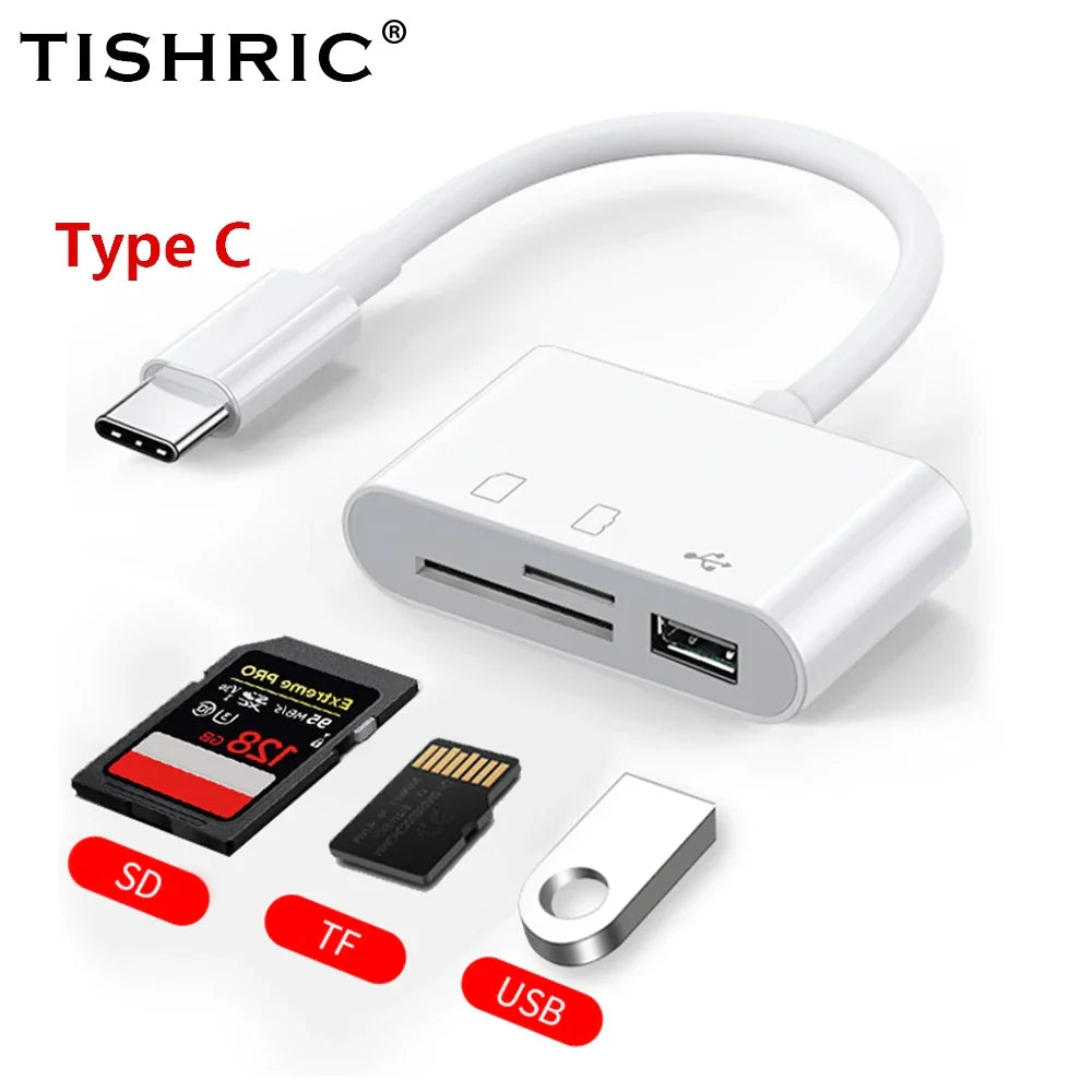 TISHRIC Type-C Memory Card Reader Adapter – SD/TF Card Reader with USB & Micro USB for MacBook, Samsung, Huawei & Xiaomi