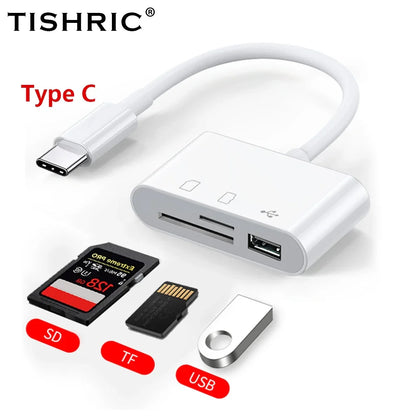 TISHRIC Type-C Memory Card Reader Adapter – SD/TF Card Reader with USB & Micro USB for MacBook, Samsung, Huawei & Xiaomi