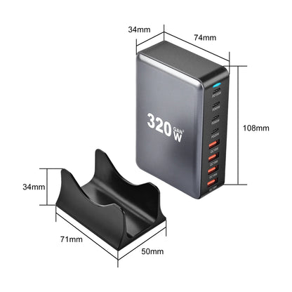 320W GaN USB-C Fast Charger - 8 Port Desktop Charging Station with Type C PD & Quick Charge 3.0 for iPhone 15, 14, Samsung