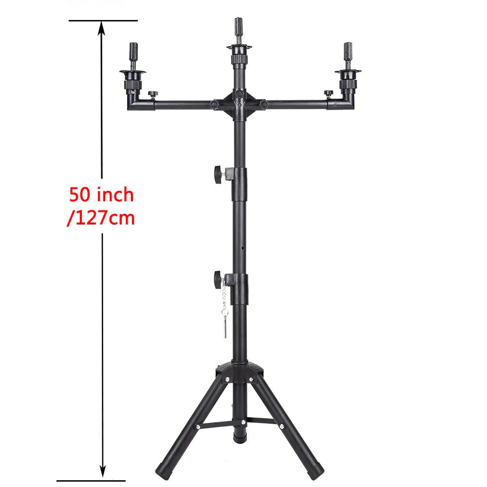 Multifunction Wig Stand — 3-Holder Tripod for Mannequin Heads, Training Dolls & Canvas Blocks