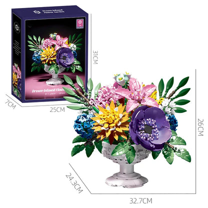 1081PCS Dream Flower Bouquet Building Blocks – Model Room & Garden Ornaments Toy for Kids, Girls, Adults, Christmas Gifts
