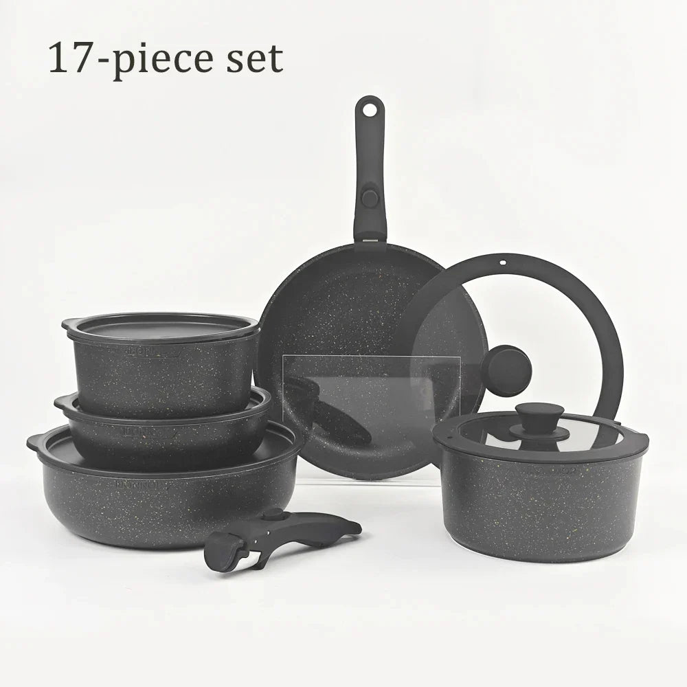 DONNOR Safe Nonstick Kitchen Cookware Set - Oven Safe Pots and Pans with Removable Handles