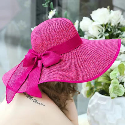 Wide Brim Straw Sun Hat - Summer Beach Travel Shade & UV Protection Hat