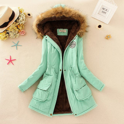 2024 Women's Winter Cotton Jacket – Slim Fit Hooded Parka, Embroidered Padded Warm Casual Overcoat