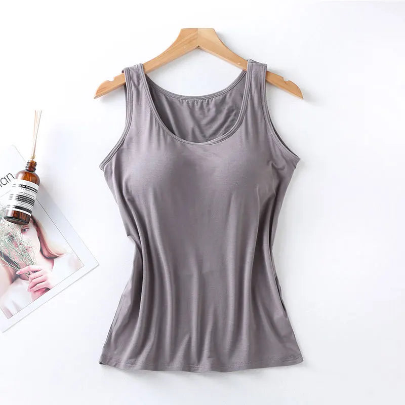 2026 Women's Padded Tank Top with Built-In Bra - Slim Fit Sleeveless Vest Shirt
