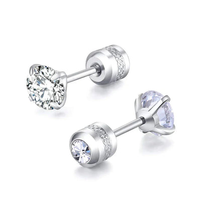 Medical Stainless Steel Crystal Zircon Ear Studs – Hypoallergenic Tragus & Cartilage Screw Piercing Earrings Jewelry