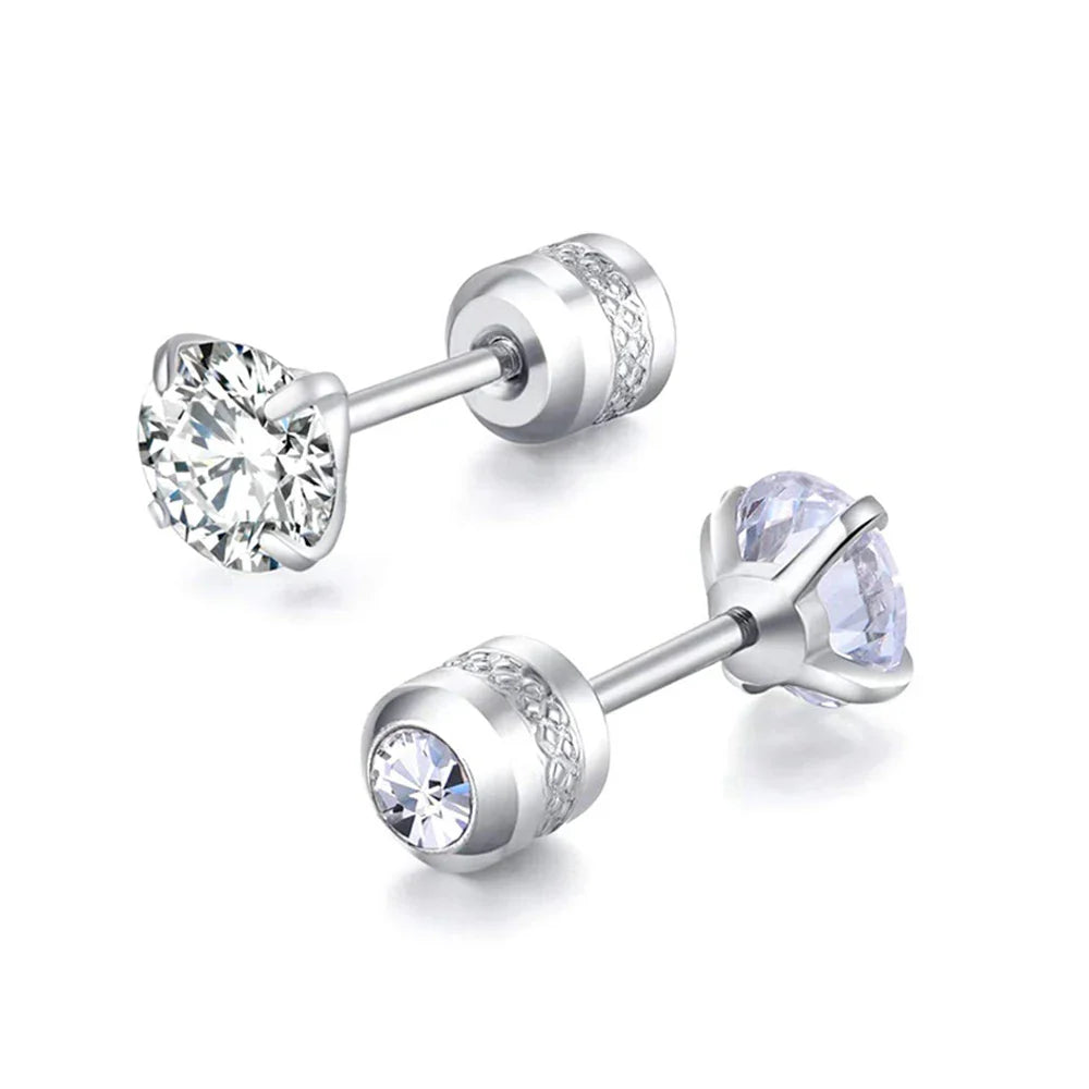 Medical Stainless Steel Zircon Ear Stud Earrings – Hypoallergenic Crystal Cartilage & Tragus Piercing Jewelry with Screw Back