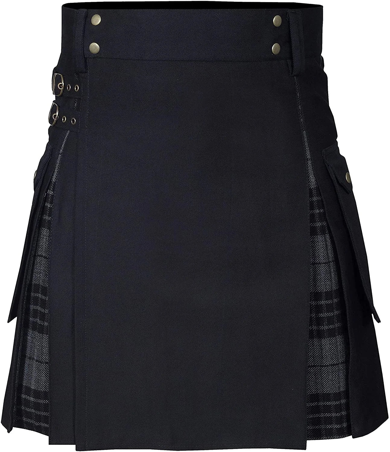 Men's Utility Hybrid Kilt - 100% Cotton Denim Tartan Style Box Pleated Traditional Kilt