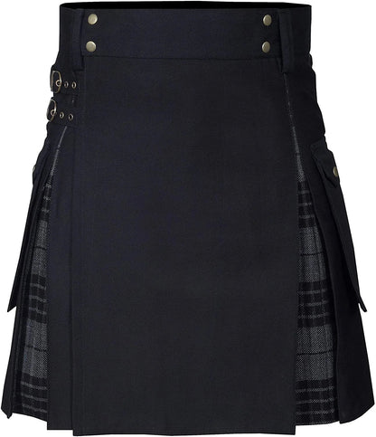 Men's Utility Hybrid Kilt - 100% Cotton Denim Tartan Style Box Pleated Traditional Kilt