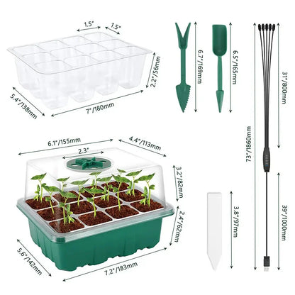 LED Nursery Pots with Grow Light - 12-Hole Plant Seed Starter Tray Kit with Timer Controller for Home Greenhouse
