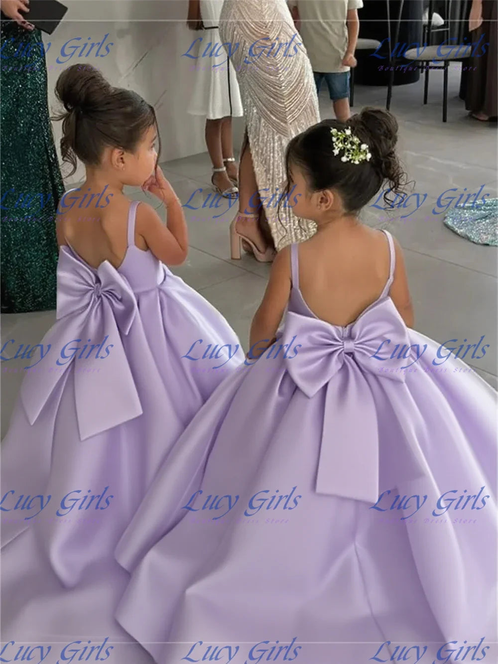 Lovely Satin Flower Girl Dress - Fluffy Bow Wedding & Birthday Party Gown for Kids