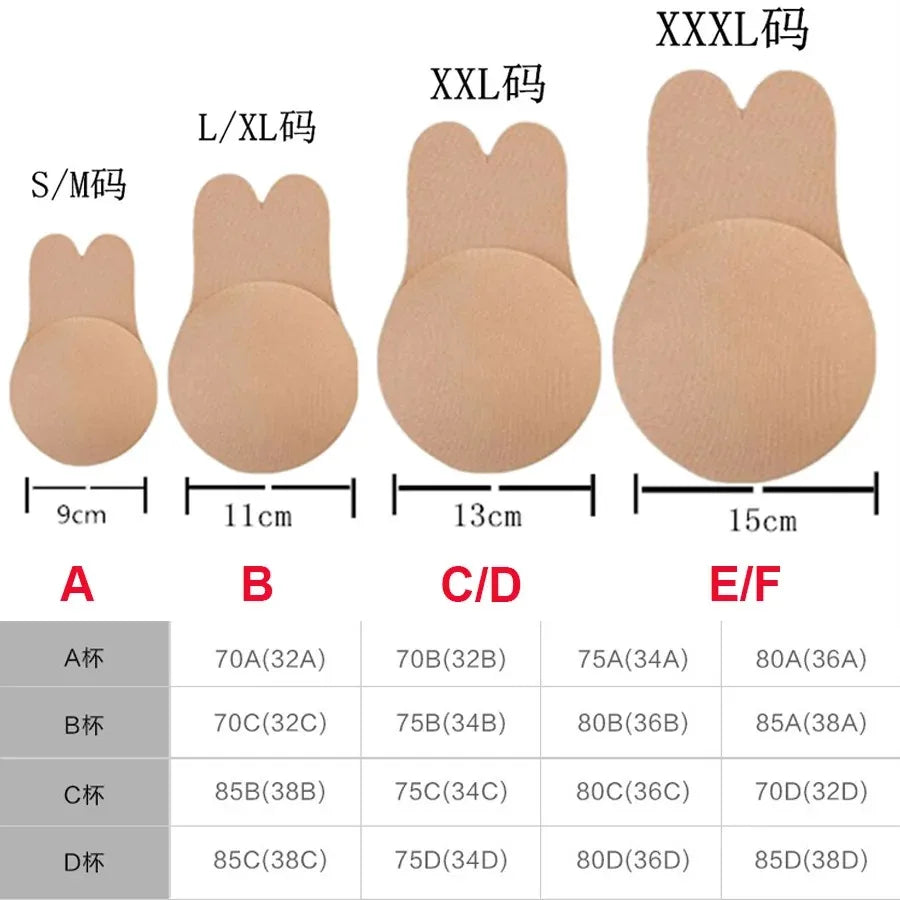 Women's Push-Up Silicone Invisible Bra – Strapless Self-Adhesive Lift Tape with Reusable Rabbit Nipple Covers