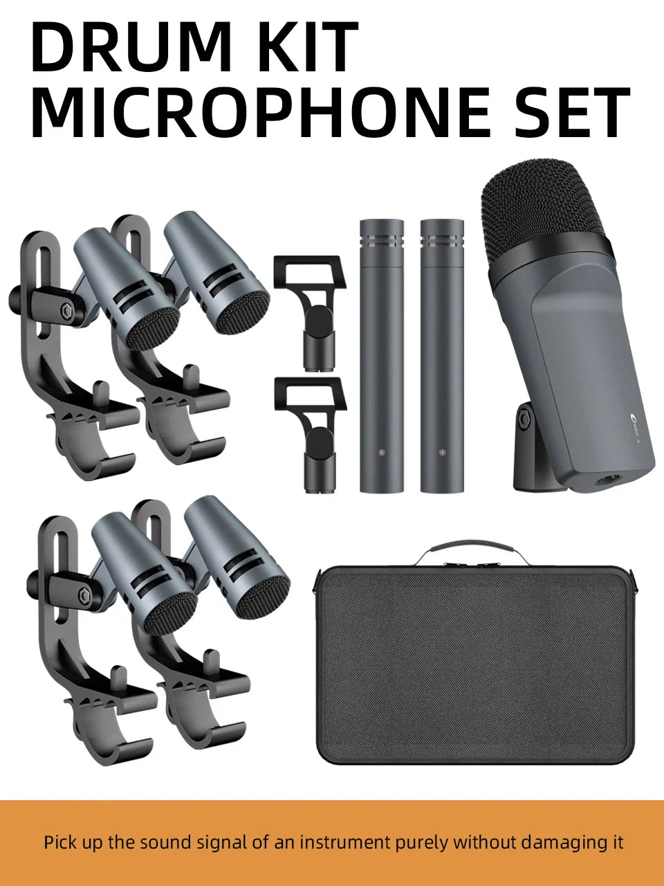 E608 Kick Drum Microphone 7-Piece Kit - For Bass, Snare, Toms, Cymbals, Studio & Live Performance Recording
