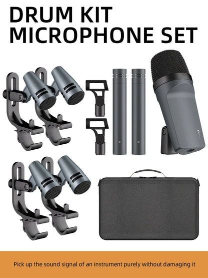 E608 Kick Drum Microphone 7-Piece Kit - For Bass, Snare, Toms, Cymbals, Studio & Live Performance Recording