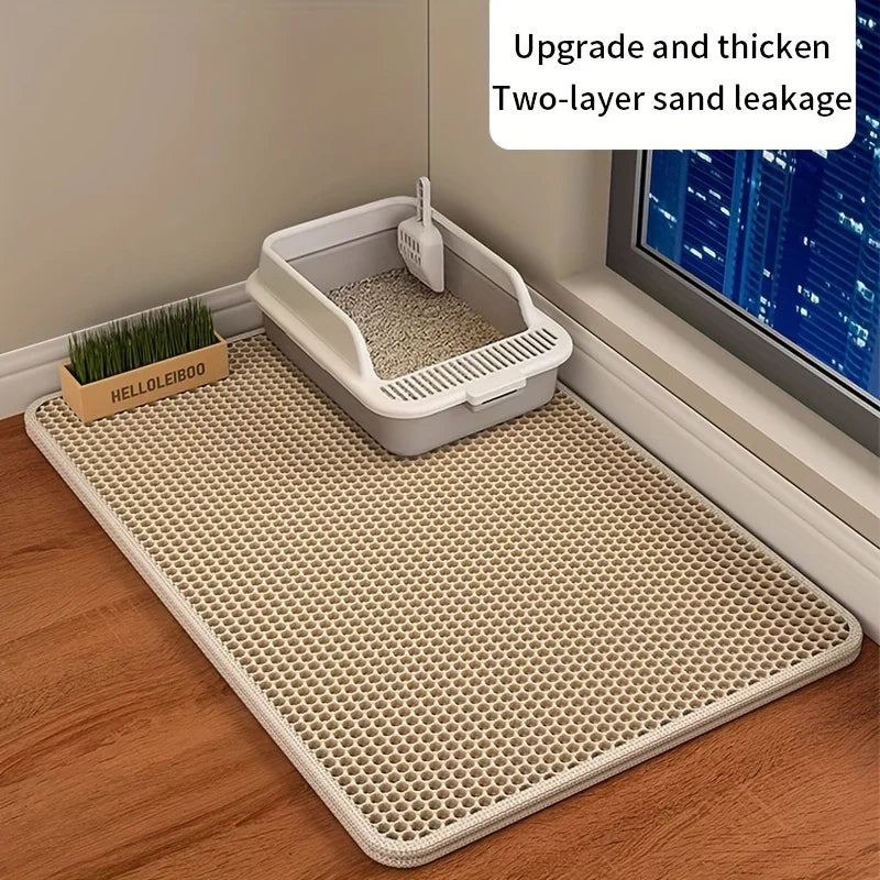 Large Cat Litter Mat – Honeycomb Double-Layer, Waterproof, Easy-Clean, Scatter Control, Stay-Clean Design