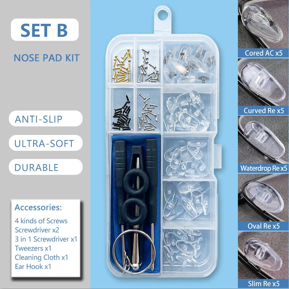 Silicone Air Chamber Nose Pads for Glasses | Anti-Slip Screw-In Eyewear Support & Accessories Kit