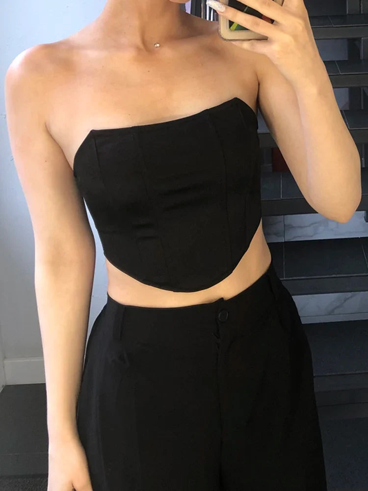 Sleeveless Off-Shoulder Velvet Corset Crop Top – Sexy Backless Bustier Vest for Women, Solid Color