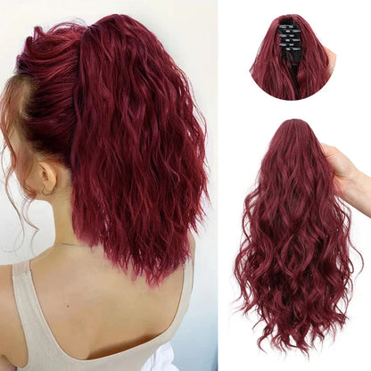 Synthetic Short Curly Water Wave Claw Clip-In Ponytail – Black & Blonde Hair Extension for Women Fashion Accessories