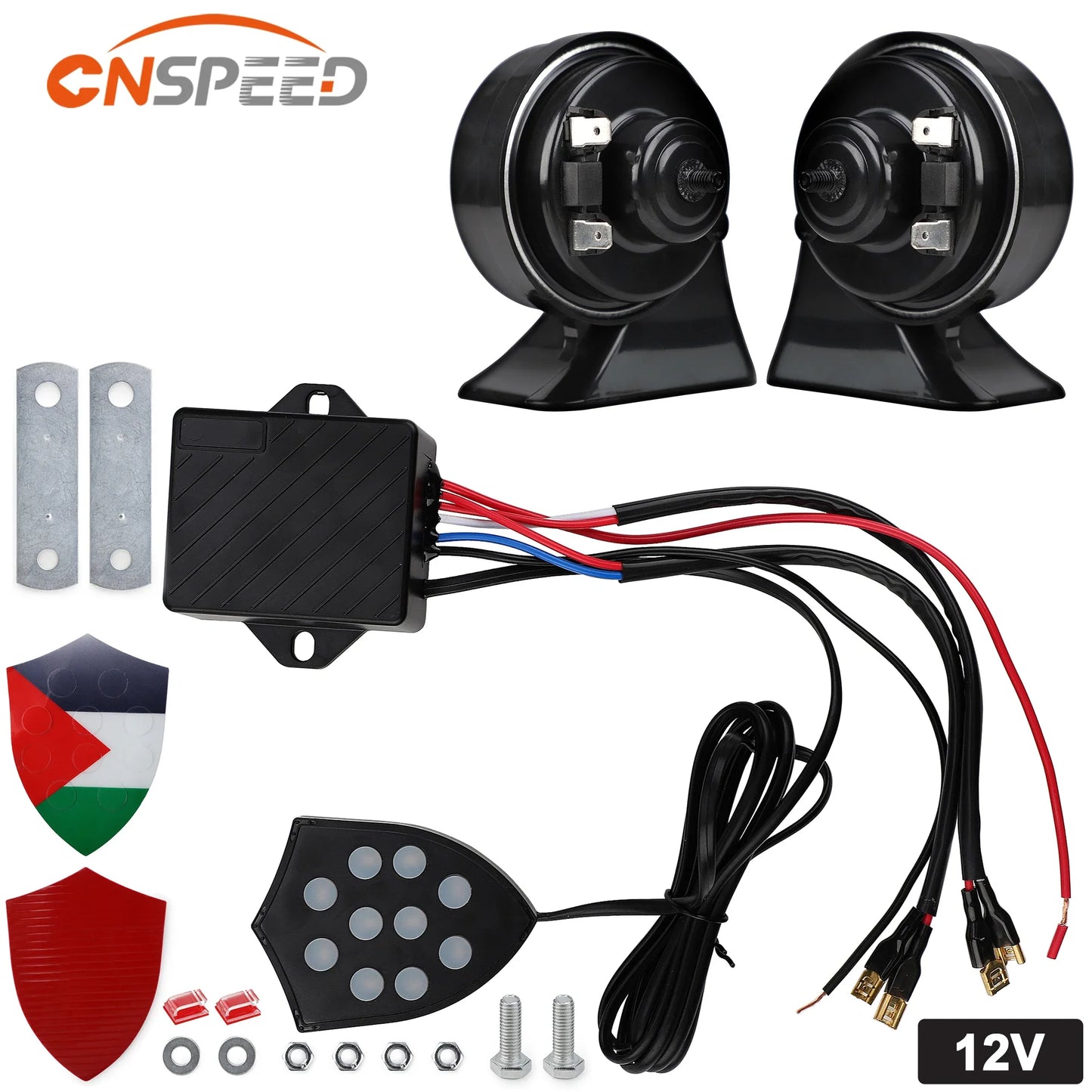 12V Universal Electronic Car Horn – 10 Sound Musical Siren Controller with Snail Trumpet, Automotive Alarm Accessory