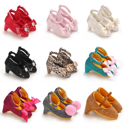Newborn Baby Girl Princess Heels - Bow Party Crib Shoes for 0–5 Months