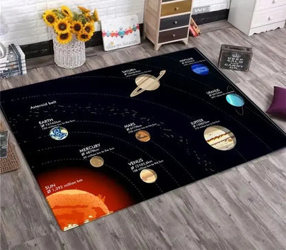 Solar System Galaxy Rug – Space Planet Non-Slip Floor Mat for Living Room & Kids Bedroom Home Decor