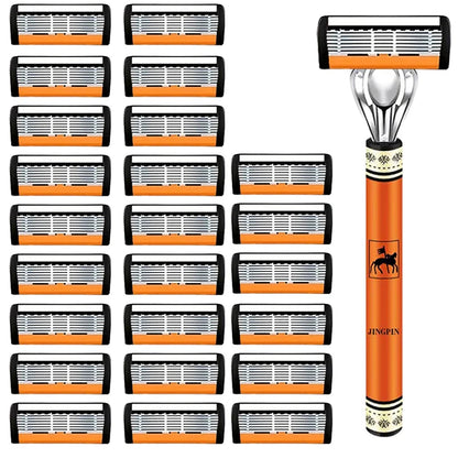 Men’s 6-Layer Safety Razor Set – High-Quality Sharp Stainless Steel Shaver with Replaceable Blades