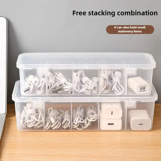 Transparent Cable Organizer Box with Lid – Dustproof Data Cable and Card Storage Case for Home and Office