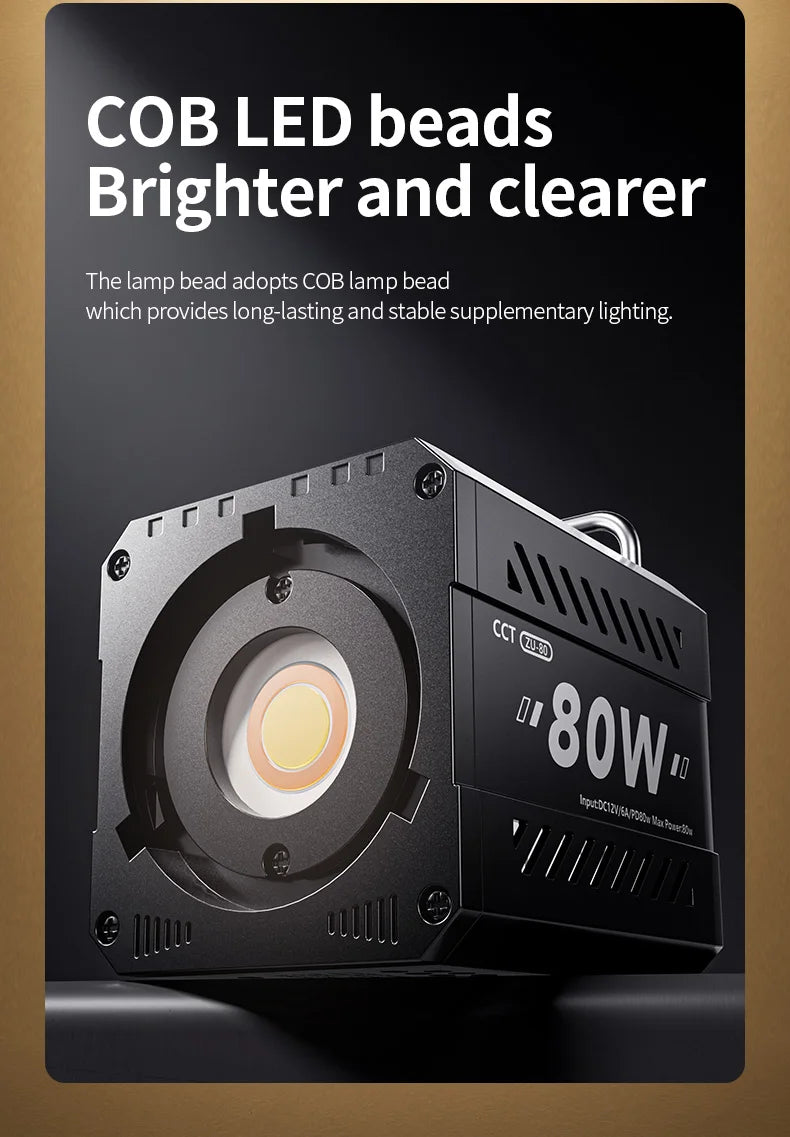80W Dual Color Temperature COB Photography Light - Professional LED Video Light, Portable Handheld Fill Light with Mini Bowens