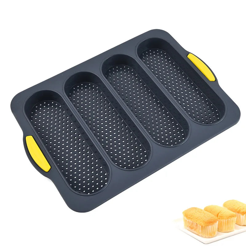 Food-Grade Silicone 4-Grid Bread Mold – Two-Color Rectangular Baking Pan for French Cakes, High-Temperature Resistant