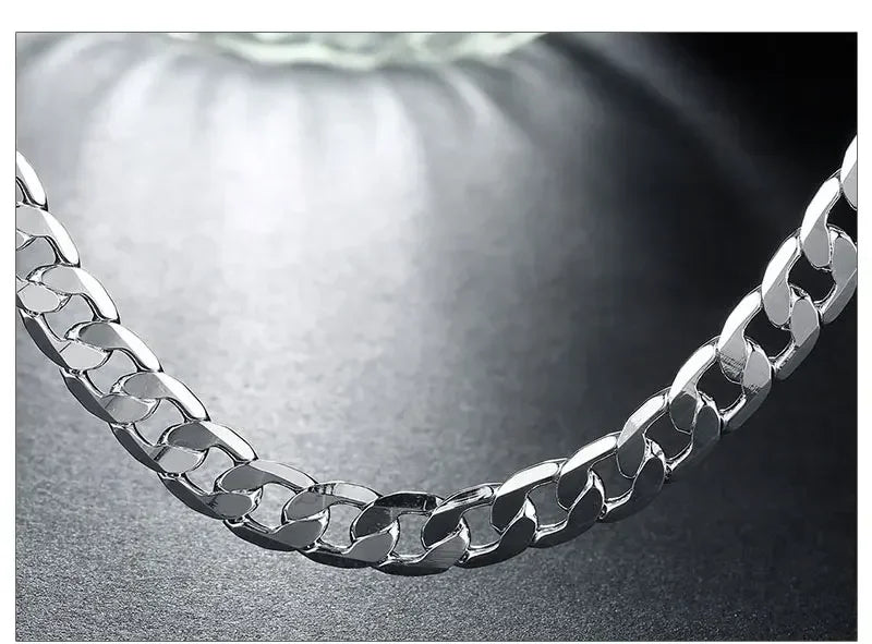 Men’s 925 Sterling Silver Necklace — 2/4/6/8/10/12MM, 40–75cm Chain with Lobster Clasp, Engagement Jewelry for Men, Boys & Women