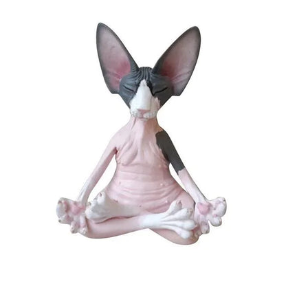 Whimsical Buddha Sphynx Cat Figurine – Meditation Yoga Happy Cat Sculpture for Garden & Home Decor