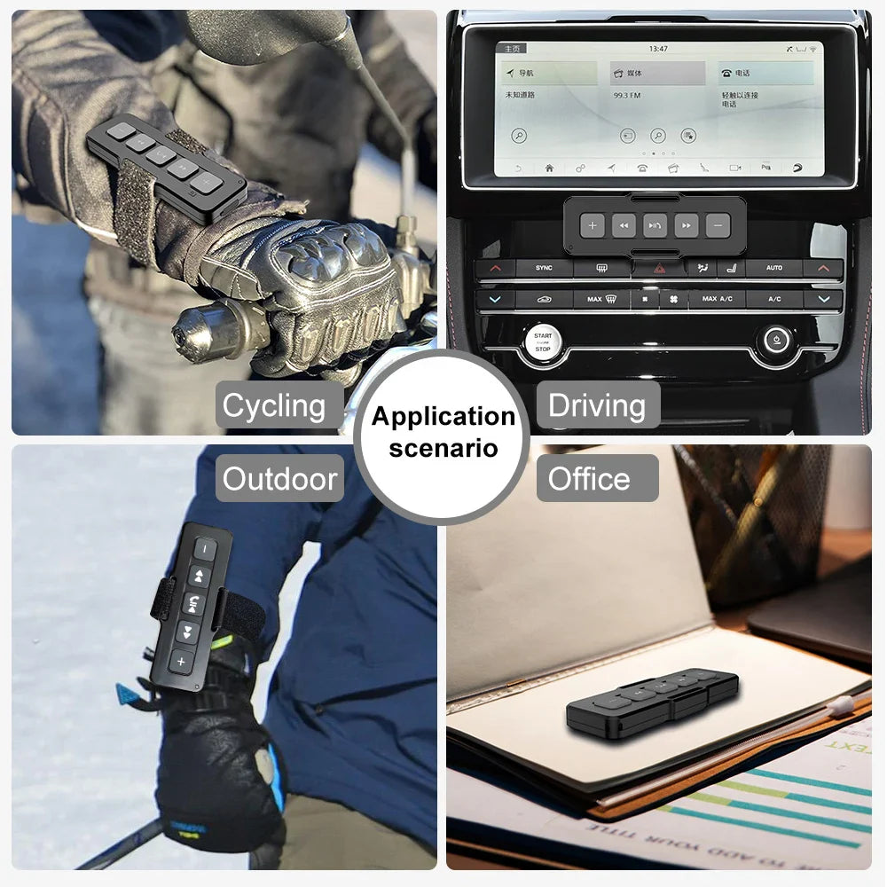 Car & Motorcycle Wireless Bluetooth Remote Controller: Bike Handlebar Media Controller for IOS & Android Phone Music Player