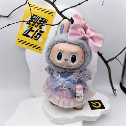 17cm Labubu POP MART Blind Box Doll Clothes – Cute Princess Dress with Suspenders Skirt (Clothes Only)