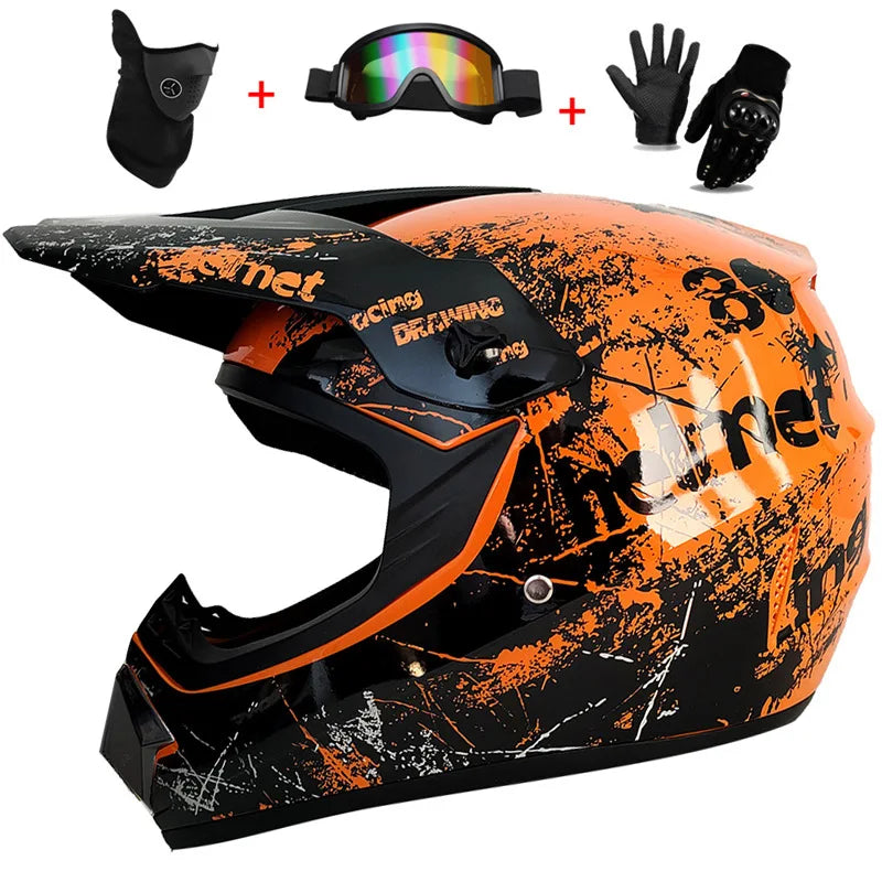 Youth & Kids Motorcycle Full Helmet - Children’s Motocross Casco Moto, Off-Road Protective Helmet with Goggles & Gloves