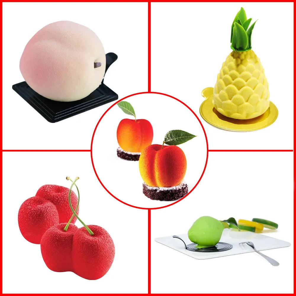 3D Fruit Silicone Mold for Pastry Desserts - Apple, Pear, Peach, Lemon, Cherry, Strawberry Baking Cake Mold