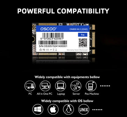 OSCOO M.2 SATA3.0 SSD — 2242mm NGFF 128GB-2TB Internal Solid State Drive with 3D TLC NAND Flash