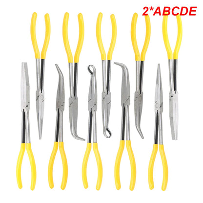 DIY Extra Long Nose Pliers – Straight & Bent Tip Mechanic Hand Tool for Car Maintenance, Spanner & Clip Removal Kit