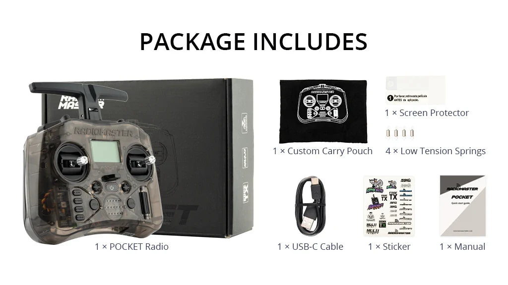 Radiomaster Pocket Hall Gimbal Portable RC Transmitter with Built-in LED Light & Foldable Antenna