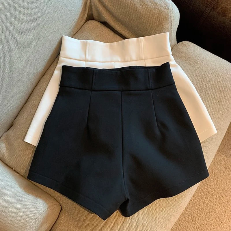 Mooyufon Black High-Waisted Shorts for Women – Harajuku A-Line Slim Fit Casual Sexy Straight Pants