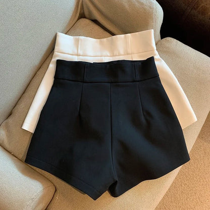 Mooyufon Black High-Waisted Shorts for Women – Harajuku A-Line Slim Fit Casual Sexy Straight Pants