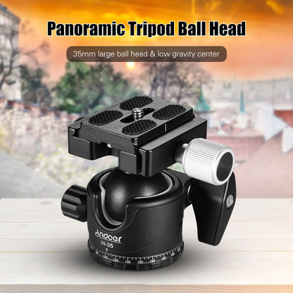 Andoer H-35 Tripod Ball Head - Panorama Ballhead Mount Adapter, U-Groove Low Gravity Design, 15kg/33lbs Load Capacity