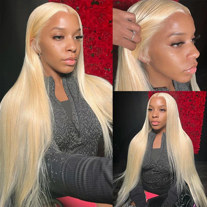 HD Transparent 613 Blonde Straight Wig – 13x4/13x6 Lace Front, Pre-Plucked Brazilian Human Hair Lace Frontal Wig for Women